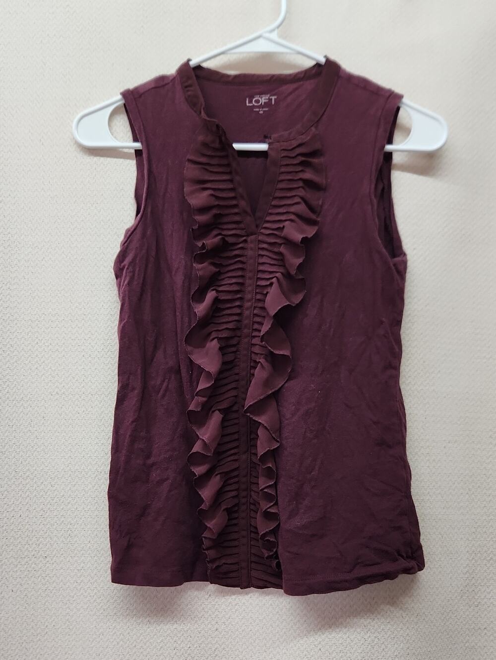 LOFT Sleeveless Ruffle Front Camisole - Burgundy